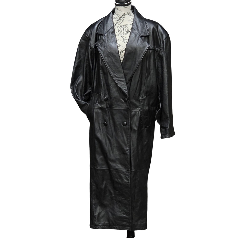 Maurices Leather Maxi Trench Coat Women‎ M Black 90s Grunge Cyberpunk Duster